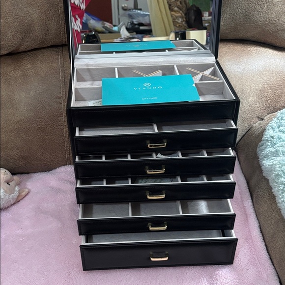 Luxurious Black Jewelry Organizer with Gold Accents, 6 layers (drawers) NWOT - Picture 7 of 15